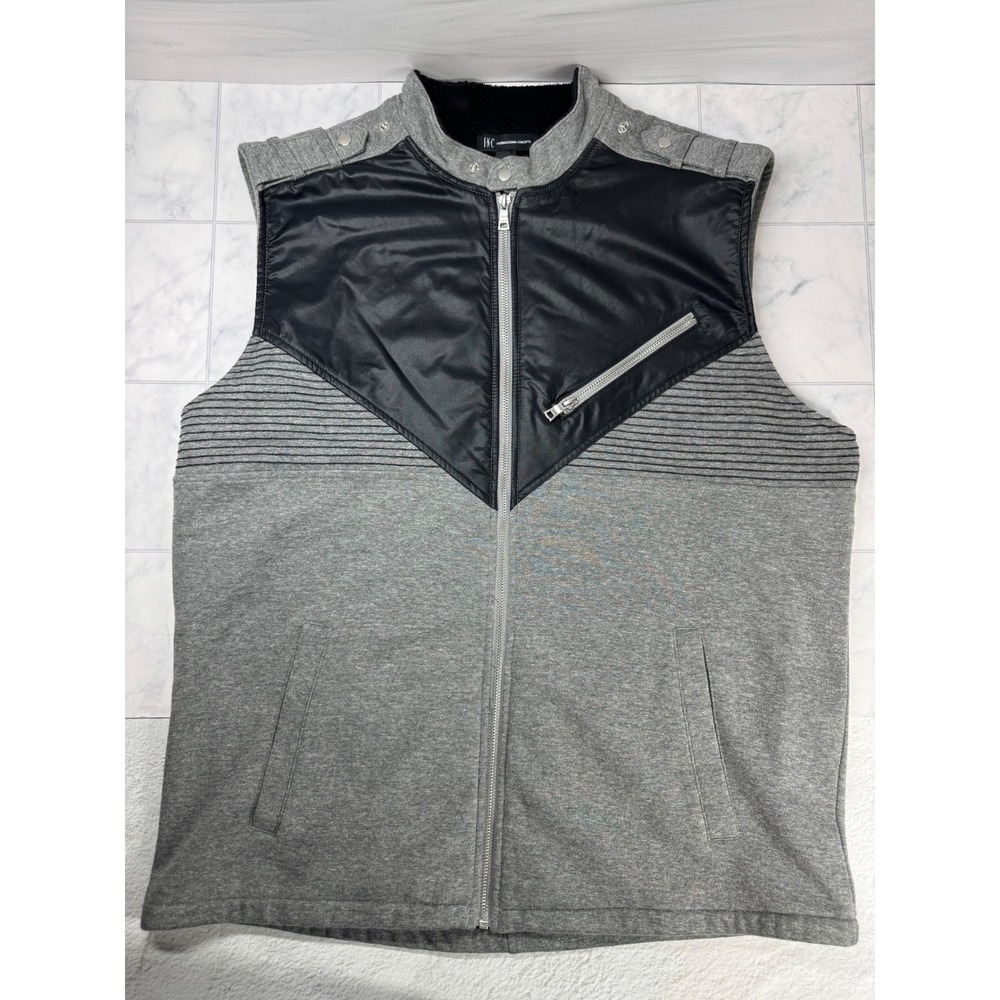 INC International Concepts Mens XL Gray Black Mixed Media Faux Fur Lined Vest